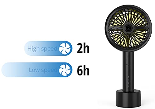 Aeroplus Mini Fan 5" Handheld Personal 3 Speed Rechargeable Battery Operated with Misting Option weatherproof includes dock & cable (Black) desk fan for home kitchen office travel camping