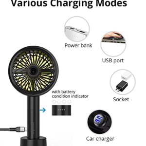 Aeroplus Mini Fan 5" Handheld Personal 3 Speed Rechargeable Battery Operated with Misting Option weatherproof includes dock & cable (Black) desk fan for home kitchen office travel camping