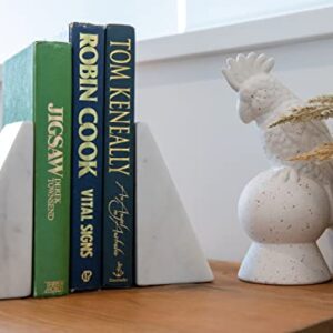 Warm Toast Designs - Marble Bookends White - 100% Polished Marble with Brass Inlay - Book Stoppers - Stylish Set of 2