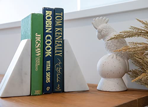 Warm Toast Designs - Marble Bookends White - 100% Polished Marble with Brass Inlay - Book Stoppers - Stylish Set of 2