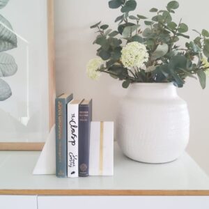 Warm Toast Designs - Marble Bookends White - 100% Polished Marble with Brass Inlay - Book Stoppers - Stylish Set of 2