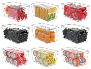 plastic storage bin with lids, esarora stackable clear organizer basket bins with handle for fridge, cabinet, bedroom, closet, bathroom, office, kitchen & pantry organization, 9 pack