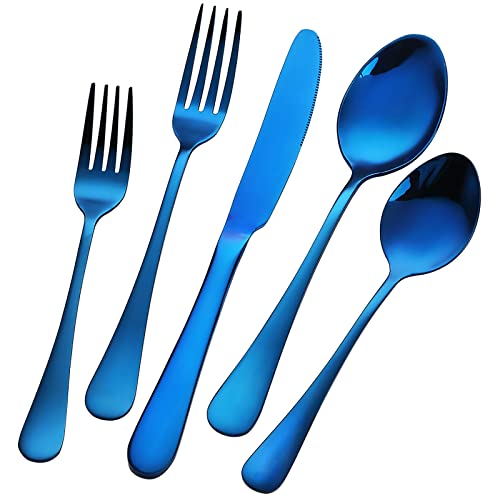 Blue Silverware Set Flatware Cutlery - Levanma 20 Pieces Stainless Steel Tableware Set Service for 4,Include Fork Knife Spoon,Mirror Polished,Dishwasher Safe