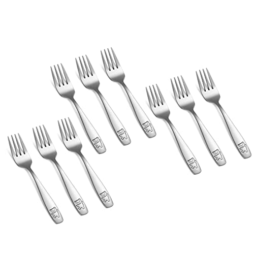 9 Pieces Toddler Forks Kids Forks, Kids Silverware Stainless Steel Childrens Safe Flatware Metal Baby Utensils Set Small Forks for Self Feeding, Dishwasher Safe