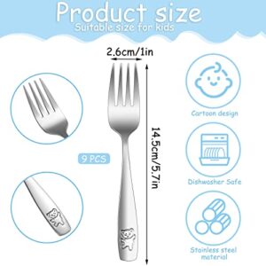 9 Pieces Toddler Forks Kids Forks, Kids Silverware Stainless Steel Childrens Safe Flatware Metal Baby Utensils Set Small Forks for Self Feeding, Dishwasher Safe