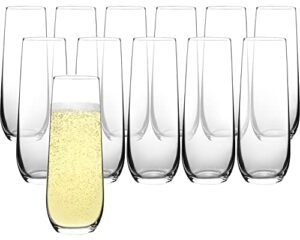 fawles stemless champagne flutes set of 12, crystal glass, 8 oz champagne glasses, prosecco mimosa glasses set