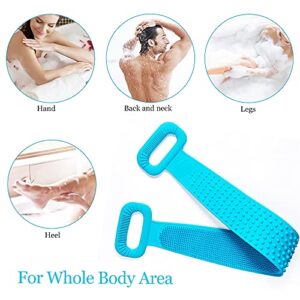 Inmorven Back Scrubber for Shower,30inches and 35½ inches Two Size for Choosing Silicone Exfoliating Bath Body Brush with Handle for Men and Women. (Blue)