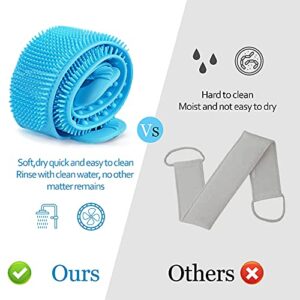 Inmorven Back Scrubber for Shower,30inches and 35½ inches Two Size for Choosing Silicone Exfoliating Bath Body Brush with Handle for Men and Women. (Blue)