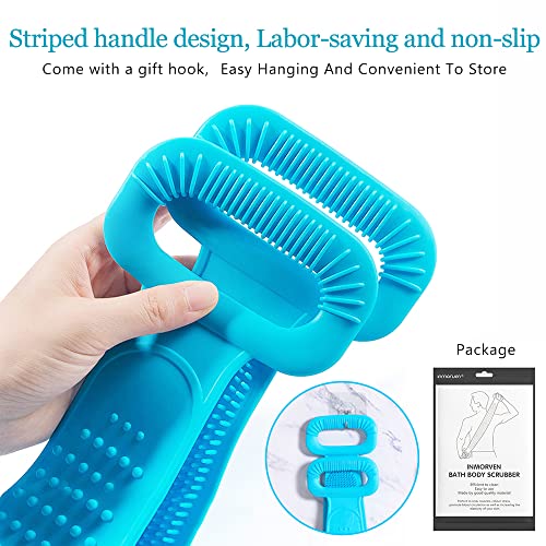 Inmorven Back Scrubber for Shower,30inches and 35½ inches Two Size for Choosing Silicone Exfoliating Bath Body Brush with Handle for Men and Women. (Blue)