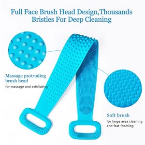 Inmorven Back Scrubber for Shower,30inches and 35½ inches Two Size for Choosing Silicone Exfoliating Bath Body Brush with Handle for Men and Women. (Blue)