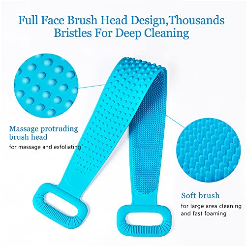 Inmorven Back Scrubber for Shower,30inches and 35½ inches Two Size for Choosing Silicone Exfoliating Bath Body Brush with Handle for Men and Women. (Blue)