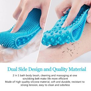 Inmorven Back Scrubber for Shower,30inches and 35½ inches Two Size for Choosing Silicone Exfoliating Bath Body Brush with Handle for Men and Women. (Blue)