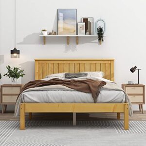 tatub wood bed frame with headboard full size wood platform bed frame with slat, no box spring needed, easy assembly, natural