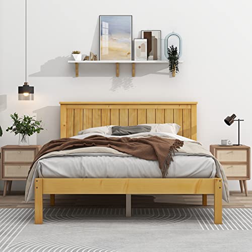 Tatub Wood Bed Frame with Headboard Full Size Wood Platform Bed Frame with Slat, No Box Spring Needed, Easy Assembly, Natural