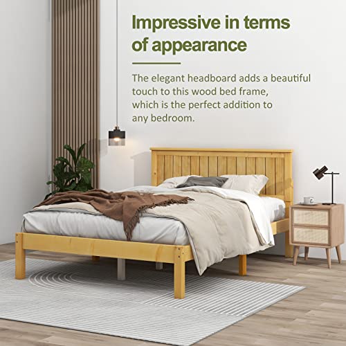 Tatub Wood Bed Frame with Headboard Full Size Wood Platform Bed Frame with Slat, No Box Spring Needed, Easy Assembly, Natural