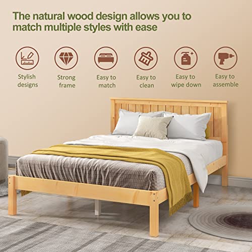 Tatub Wood Bed Frame with Headboard Full Size Wood Platform Bed Frame with Slat, No Box Spring Needed, Easy Assembly, Natural