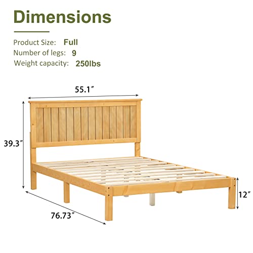 Tatub Wood Bed Frame with Headboard Full Size Wood Platform Bed Frame with Slat, No Box Spring Needed, Easy Assembly, Natural