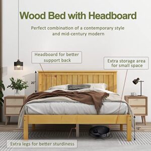 Tatub Wood Bed Frame with Headboard Full Size Wood Platform Bed Frame with Slat, No Box Spring Needed, Easy Assembly, Natural