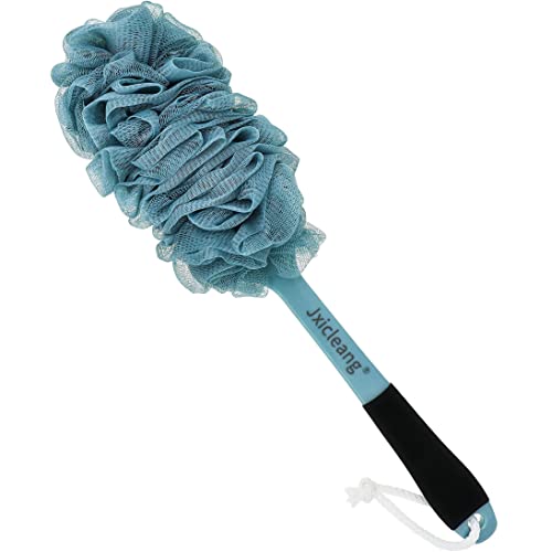 Jxicleang Back Scrubber for Shower, Soft Nylon Mesh Exfoliating Back Scrub Bath Brush, Long Handle Back Loofah for Men Women, Back Cleaner Washer Bath Sponge for Elderly (Blue)