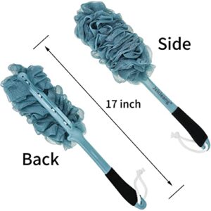 Jxicleang Back Scrubber for Shower, Soft Nylon Mesh Exfoliating Back Scrub Bath Brush, Long Handle Back Loofah for Men Women, Back Cleaner Washer Bath Sponge for Elderly (Blue)