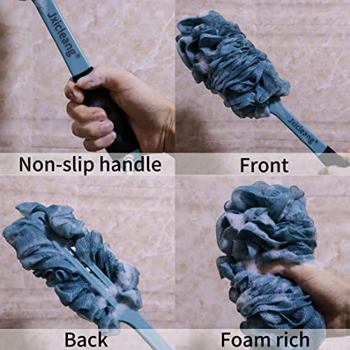 Jxicleang Back Scrubber for Shower, Soft Nylon Mesh Exfoliating Back Scrub Bath Brush, Long Handle Back Loofah for Men Women, Back Cleaner Washer Bath Sponge for Elderly (Blue)