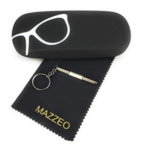 mazzeo hard shell glasses case kit with a cleaning cloth and repair tool for men or women (black w glasses)