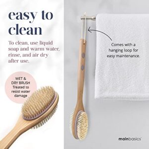 MainBasics Back Scrubber for Shower Long Handle Back Brush Dual-Sided with Exfoliating and Soft Bristles