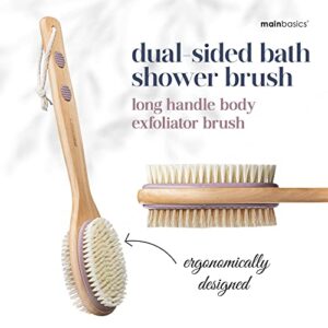 MainBasics Back Scrubber for Shower Long Handle Back Brush Dual-Sided with Exfoliating and Soft Bristles