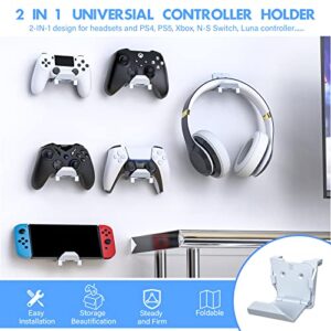 Controller Wall Mount Holder for PS5/PS4/Xbox/Switch Controller, Strong Adhesive/Screw Controller Holder Headphone stand, PS5 Headset Hanger Hook for Universal Gaming Controller and Headset - 6 Pack