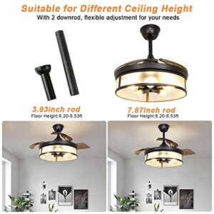 Depuley Industrial Ceiling Fan with Light, 42" Ceiling Fan with Retractable Blades, Vintage Acrylic Chandelier Fan Light Fixtures with Remote for Living Room, Kitchen, Bedroom, 5 E26 Base(No Bulb)