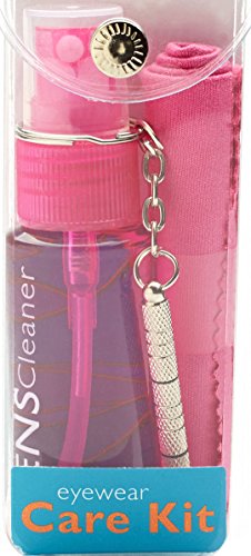 Eyeglass Cleaning & Repair Kit; 1oz Bottle Cleaning Spray, Microfiber Cleaning Cloth, Keychain Screwdriver, Pink