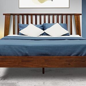 Acacia Kaylin Wooden Bed Frame with Headboard, Solid Wood Platform Bed with Wood Slat Support, No Box Spring Needed, Queen (U.S. Standard), Chocolate, 14 Inch, V1