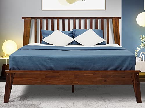 Acacia Kaylin Wooden Bed Frame with Headboard, Solid Wood Platform Bed with Wood Slat Support, No Box Spring Needed, Queen (U.S. Standard), Chocolate, 14 Inch, V1