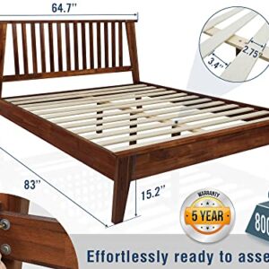 Acacia Kaylin Wooden Bed Frame with Headboard, Solid Wood Platform Bed with Wood Slat Support, No Box Spring Needed, Queen (U.S. Standard), Chocolate, 14 Inch, V1