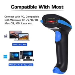 WoneNice Barcode Scanner Wireless 2-in-1 (2.4Ghz Wireless+USB 2.0 Wired) Handheld Bar Code Scanner Reader with USB Receiver for Store, Supermarket, Warehouse