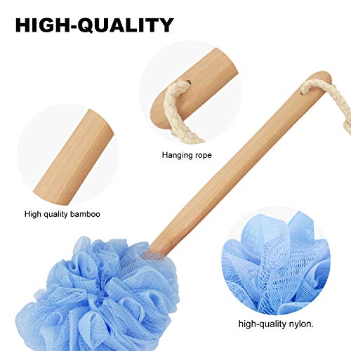 RASDDER Loofah on a Stick, Loofah Back Scrubber for Shower, Bath Sponge with Handle, PE Soft Mesh Luffas, Exfoliating Luffa for Men and Women
