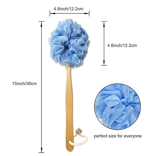 RASDDER Loofah on a Stick, Loofah Back Scrubber for Shower, Bath Sponge with Handle, PE Soft Mesh Luffas, Exfoliating Luffa for Men and Women