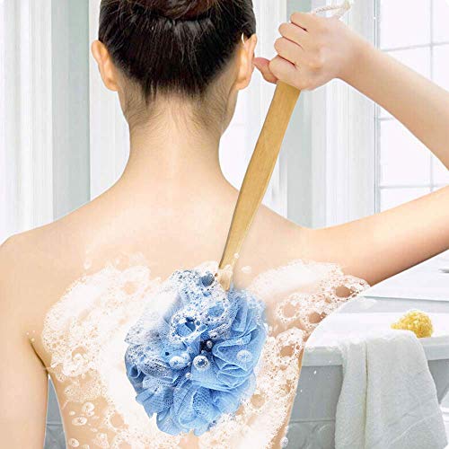 RASDDER Loofah on a Stick, Loofah Back Scrubber for Shower, Bath Sponge with Handle, PE Soft Mesh Luffas, Exfoliating Luffa for Men and Women