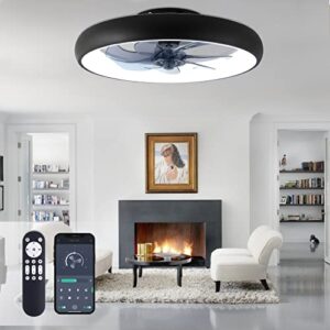 femony ceiling fans with light,20" dimmable modern ceiling fans with lights and remote,3 light color change/6-speed/timing setting,flush mount ceiling fan for bedroom,matte black finish