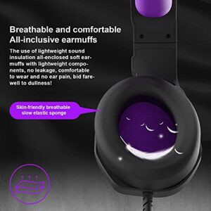 Anivia Computer Gaming Headset -3.5mm Wired Headsets with Soft Memory Earmuffs Over Ear Headphones with Mic Stereo Bass Surround for Multi-Platforms (Purple)