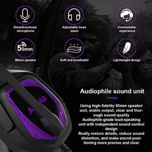 Anivia Computer Gaming Headset -3.5mm Wired Headsets with Soft Memory Earmuffs Over Ear Headphones with Mic Stereo Bass Surround for Multi-Platforms (Purple)