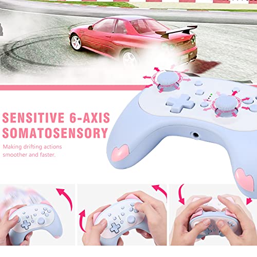 IINE Cute Switch Controller, Bluetooth Cartoon Kitten Nintendo Switch Controllers Wireless, Kawaii Light Switch Gaming PC Controller with TURBO/Double Vibration Function