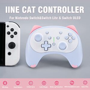 IINE Cute Switch Controller, Bluetooth Cartoon Kitten Nintendo Switch Controllers Wireless, Kawaii Light Switch Gaming PC Controller with TURBO/Double Vibration Function