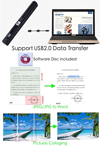 Portable Scanner, Handheld Photo Scanner, A4 Document Scanner for Picture Text Receipt Page in 300/600/900Dpi JPG PDF Format Hand Scanner Support USB Transfer Micro SD Card, No Driver