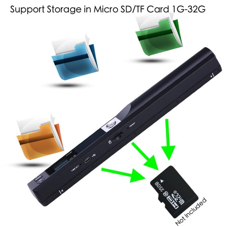 Portable Scanner, Handheld Photo Scanner, A4 Document Scanner for Picture Text Receipt Page in 300/600/900Dpi JPG PDF Format Hand Scanner Support USB Transfer Micro SD Card, No Driver