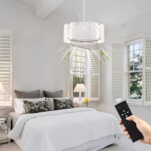 Zhizenl Ceiling Fans with Lights, Crystal Modern Flush Mount Ceiling Fan with Remote Control, Dimmable LED 6 Wind Speeds Low Profile Caged Ceiling Fan with Light for Bedroom Living Room