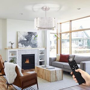 Zhizenl Ceiling Fans with Lights, Crystal Modern Flush Mount Ceiling Fan with Remote Control, Dimmable LED 6 Wind Speeds Low Profile Caged Ceiling Fan with Light for Bedroom Living Room