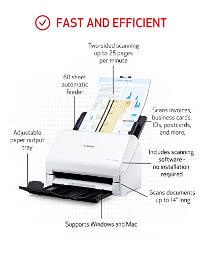 Canon imageFORMULA R30 Office Document Scanner, Auto Document Feeder and Duplex Scanning, Plug-and-Scan Capability, No Software Installation Required