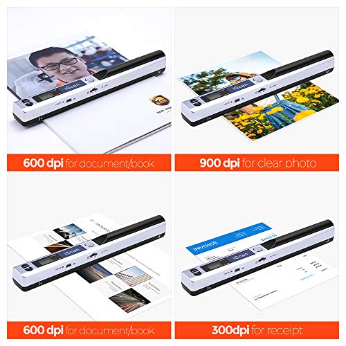 MUNBYN Portable Scanner, Photo Scanner for A4 Documents Pictures Pages Texts in 900 Dpi, Flat Scanning, Include 16G SD Card, No Driver