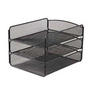 safco products onyx mesh 3 tray desktop organizer 3271bl, black powder coat finish, durable steel mesh construction